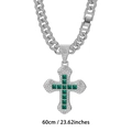 Silver hip hop cross pendant with green square stones and 60cm iced out cuban chain - Silver Green Gemstone with Cuban Link Chain