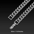 Iced out 13mm silver Cuban link chain necklace with 30cm length for hip hop jewelry style - 30cm / Silver