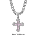 Silver cuban link necklace with pink square stone cross pendant and rhinestones - Silver Pink Gemstone with Cuban Link Chain