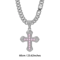 Hip hop silver cuban chain necklace with pink square rhinestone cross pendant 60cm - Silver Pink Gemstone with Cuban Link Chain