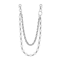 Close-up of double-layer chain featuring white cat paw charms and metal lobster clasps - White