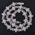 Hip hop silver clover necklace with zircon encrusted cubic stones and figure-8 Cuban link - 50.80cm / Platinum Plated White Zircon