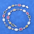 Choker necklace featuring multi-colored gemstones and cubic zirconia in a silver setting - Necklace 20 Inch (Length 50.80cm) / Platinum