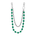 Detail of multi-layer silver pants chain with green resin bear paw beads and lobster clasps - Green