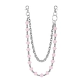 Close-up of dual-layer silver trousers chain with cute pink bear paw charms and lobster clasps - Pink