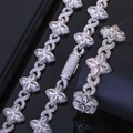 Macro detail of silver four-leaf clover bracelet with marquise-cut cubic zirconia stones - Necklace 24 Inch (60.96cm) / Platinum Plated White Zircon