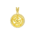 Detail van een roterende gouden dollarteken hanger met sprankelende witte zirkonia steentjes - Alleen gouden hanger