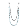 Close-up of double-layer jeans chain with light blue paw beads and silver metal links - Light Blue