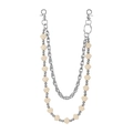 Detail of silver pant chain featuring cute cream bear paw beads and lobster clasps - Lotus Pink