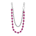 Macro detail of the double-layer silver chain with pink flower beads and lobster clasps - Rose Red
