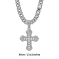 60cm silver hip hop cuban chain necklace with ice out cross pendant for men and women - Silver White Zirconia with Cuban Link Chain