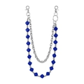Detail of a double-layered punk style chain with bright blue flower charms and metal clasps - Blue