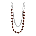Macro view of multi-layer silver metal chain with dark bead accents and lobster clasp - Coffee