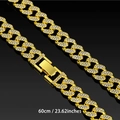 60cm iced out gold Cuban chain necklace with sparkling crystals and box clasp - 60CM / Gold