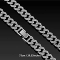 75cm silver-plated iced out Cuban link chain necklace with high-quality rhinestones - 60CM / Silver