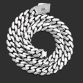 Polished silver Cuban link chain necklace for men with sparkling diamond-set S clasp - US 12 / 16 / Platinum
