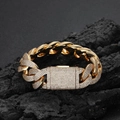 Luxe 20mm vergulde cubaanse kettingarmband met pave zirkoon op zwarte rotsachtergrond - 9 inch / Goud