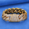 Gros bracelet maille cubaine 24mm plaqué or avec zircons blancs style hip hop - Or