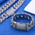 Sparkling silver 29mm iced out Cuban link chain necklace and bracelet set for men - Necklace & Bracelet Set / Necklace 16 Inches (40.64cm In Length) / Platinum