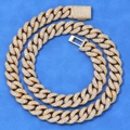 Iced out gold Miami Cuban link chain necklace with full zircon pavé and box clasp - 24 Inches (60.96cm) / Gold (Width 18mm)