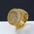 Hip hop style gold plated wide ring with round pave cubic zirconia stones for men - US 7 / Gold