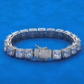 Bracelet hip hop 10mm en argent avec zircons taille coussin et sertissage micro-pave - Couleur Platine (Largeur 10mm)