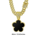 Gold Cuban link chain with black shell clover pendant and rhinestones, 60cm length - Gold Base Black 50CM Cuban Chain