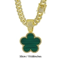 50cm gold Cuban chain necklace featuring a green clover shell pendant with crystal stones - Gold Base Peacock Green 50CM Cuban Chain