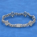 Silbernes 6mm Kleeblatt-Panzerarmband mit Mikro-Zirkonia für Herren im Hip-Hop-Stil - Bracelet 7 Inches (17.78cm In Length) / Platin