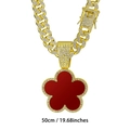 50cm gold Cuban link necklace featuring a large red clover pendant with white rhinestones - Gold Base Red 50CM Cuban Chain