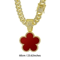 60cm Cuban link chain necklace with red floral clover pendant and white zircon accents - Gold Base Red 60CM Cuban Chain