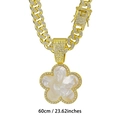 60cm Cuban chain necklace in gold finish with clover pendant and white shell inlay - Gold Base Artificial Pearl 50CM Cuban Chain