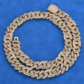 Dettaglio catena hip hop dorata da 15mm con maglie geometriche e zirconi incastonati - 24 Pollici (60.96cm) / Oro