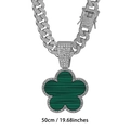 50cm iced-out Cuban link chain featuring a green clover shell pendant and white zircon stones - Silver Base Peacock Green 50CM Cuban Chain