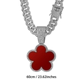 Cuban link necklace with red five-leaf clover pendant and white zircon inlay - Silver Base Red 50CM Cuban Chain