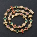 Detail of luxury gold plated hip hop necklace with colorful oval and baguette gemstones - Necklace 24 Inch (60.96cm) / Gold