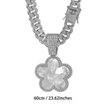 Silver Cuban link necklace with white shell flower pendant and iced-out crystals 60cm - Silver Base Artificial Pearl 50CM Cuban Chain