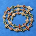 Hip hop heavy curb chain necklace with multicolor gemstones and iced out clasp - Necklace 24 Inch (Length 60.96cm) / Gold