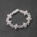 S925 silver moissanite Cuban link bracelet with pink clovers and infinity symbols - Bracelet 7 Inch / White Gold Plated Pink Zirconia