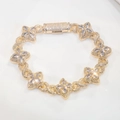 Luxuriöses goldfarbenes Kleeblatt-Gliederarmband mit funkelnden Zirkonia-Steinen - Armband 7 Zoll / Gold Weißer Zirkon
