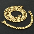 Chunky gold-plated Cuban link chain set with necklace and bracelet on black background - Necklace 18 Inch (Length 45.72cm) / Gold (Width 10mm)