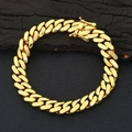 Polished golden Cuban link bracelet for men with a secure double safety buckle closure - 10mm x 20.32cm / Gold
