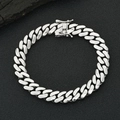 Silver polished cuban link bracelet with secure box clasp on a dark textured background - 10mm x 20.32cm / Platinum