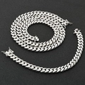 Silver polished cuban link chain set including necklace and bracelet with safety clasp - Necklace 20 Inch (Length 50.80cm) / Platinum Color (Width 10mm)