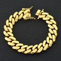 Men's golden polished cuban chain bracelet with secure buckle and hip-hop design - 15mm x 17.78cm / Gold