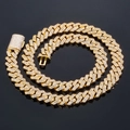 Close-up of 14mm gold hip-hop Cuban link chain with micro-pave cubic zirconia crystals - 16 Inches (40.64cm) / Gold (14mm)