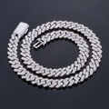 Hip hop silver cuban link necklace with full paved zirconia and box clasp detail - 20 Inches (50.80cm) / Silver (14mm)