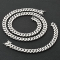 Polished silver cuban link necklace and bracelet set with secure safety box clasp - Necklace 18 Inch (Length 45.72cm) / Platinum Color (Width 12mm)