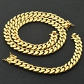 Men's hip hop gold Cuban link chain necklace and bracelet set with buckle clasp - Gold (15mm Width)