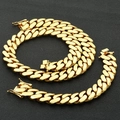 Polished gold finish S925 sterling silver Cuban link necklace and bracelet set - Gold (Width 22mm)